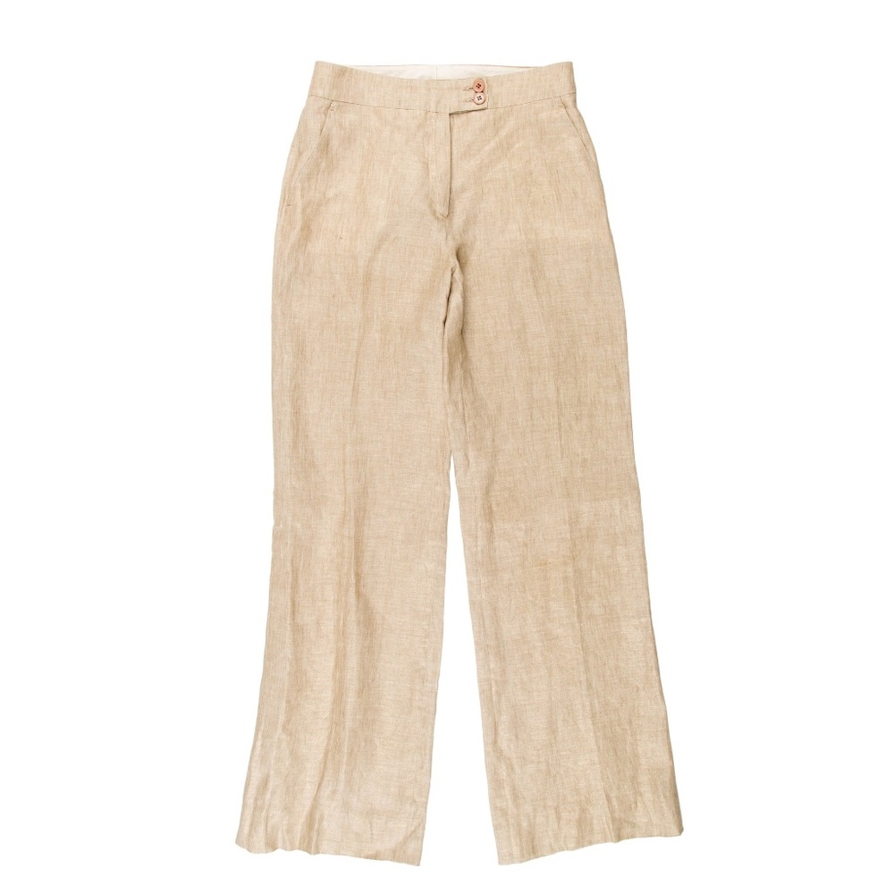 ETRO Metallic Gold Linen Wide Leg Pants IT 38 US 2 Tan Authenticated Designer